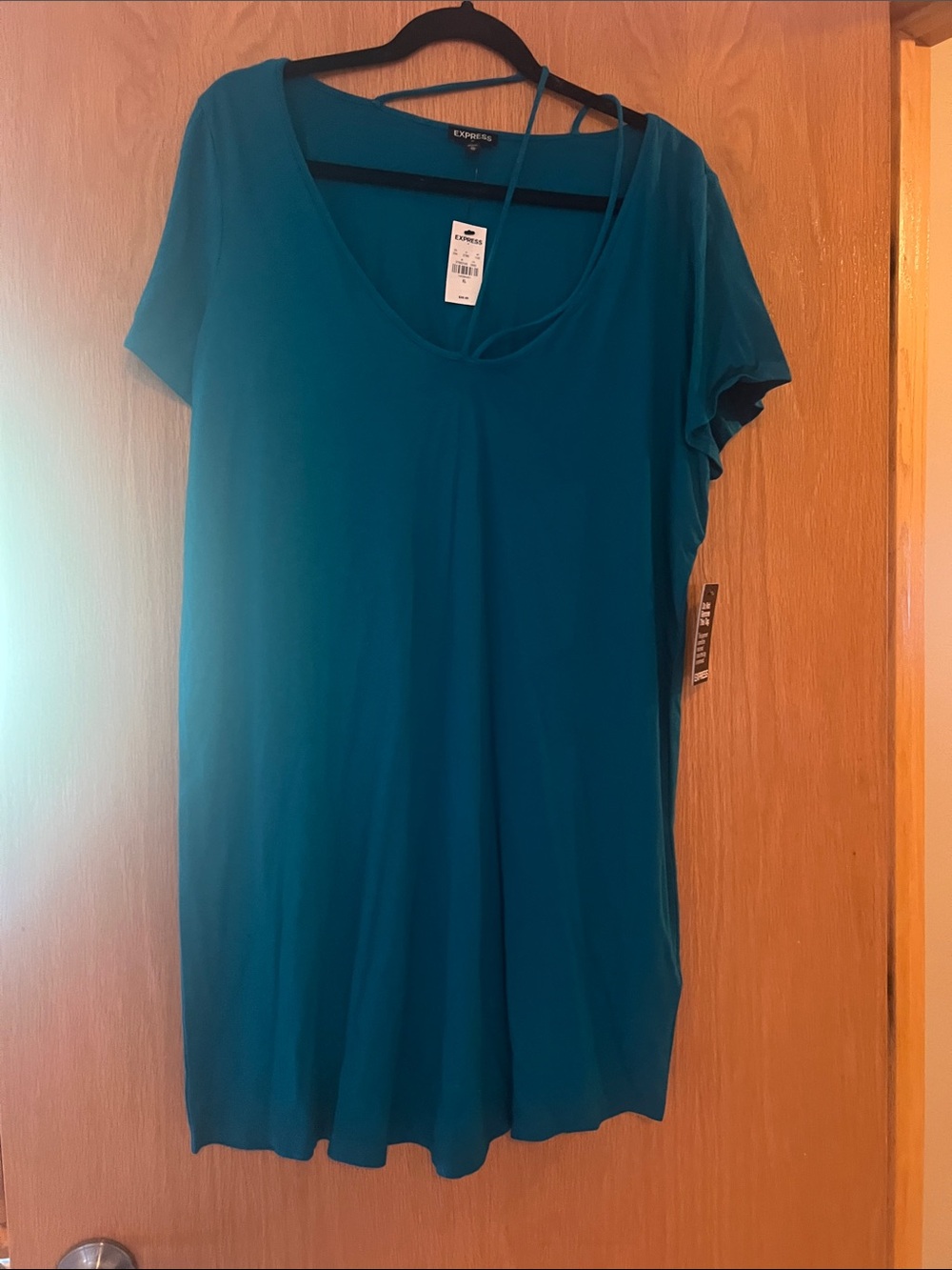 Express Women's Teal Scoop Neck Short Sleeve Drees